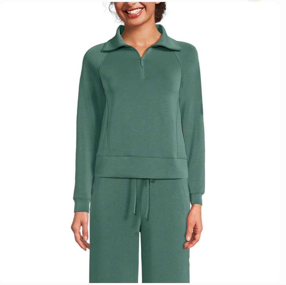 Women's Land's End Cupro 1/4 Zip Athlesiure Quiet Luxury Pullover XL